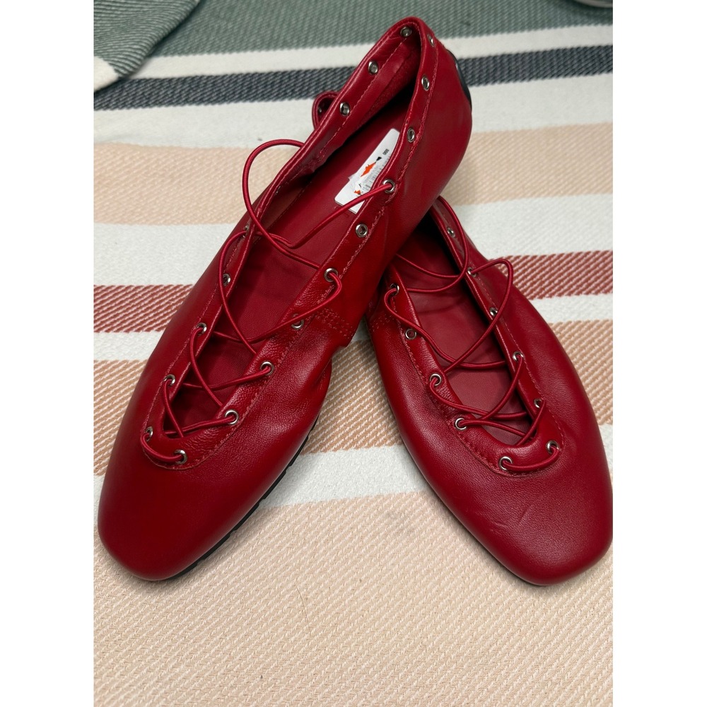 Steve Madden Pointe Flats Women 6.5 Red Leather Lace Up Square Toe Ghillie